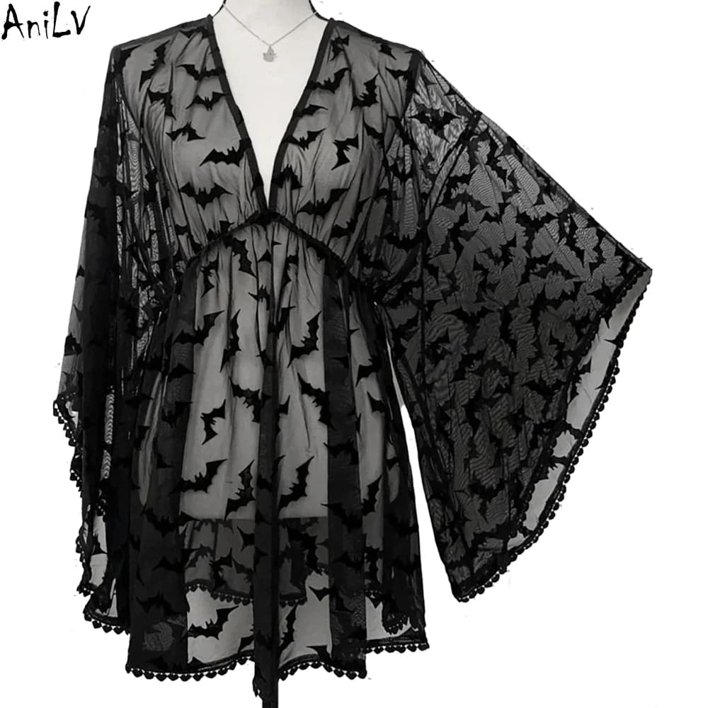 AniLV Halloween Women Bat Smock Uniform Demon Witch Vampire Dress Outfits Cosplay Costumes