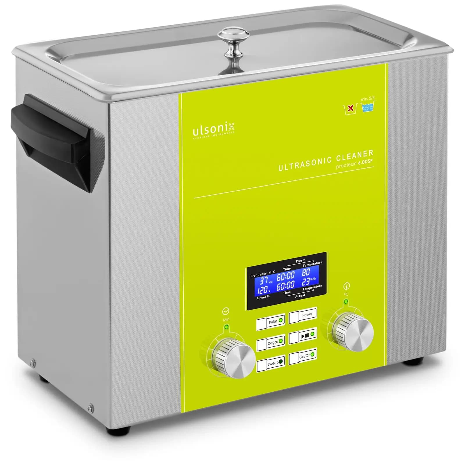 Lavatrice a ultrasuoni - 6 litri - Degasaggio - Sweep - Impulsi - 240 W - Pratico timer - Funzione di memoria - Acciaio inox di qualità | ulsonix