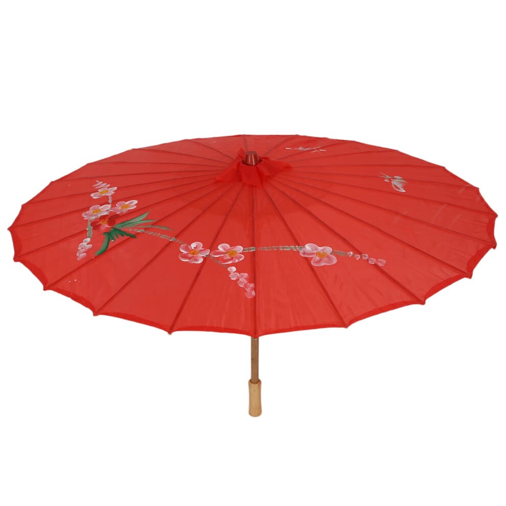 Pattern Red Bamboo 31.5" Dia Oriental Umbrella Parasol