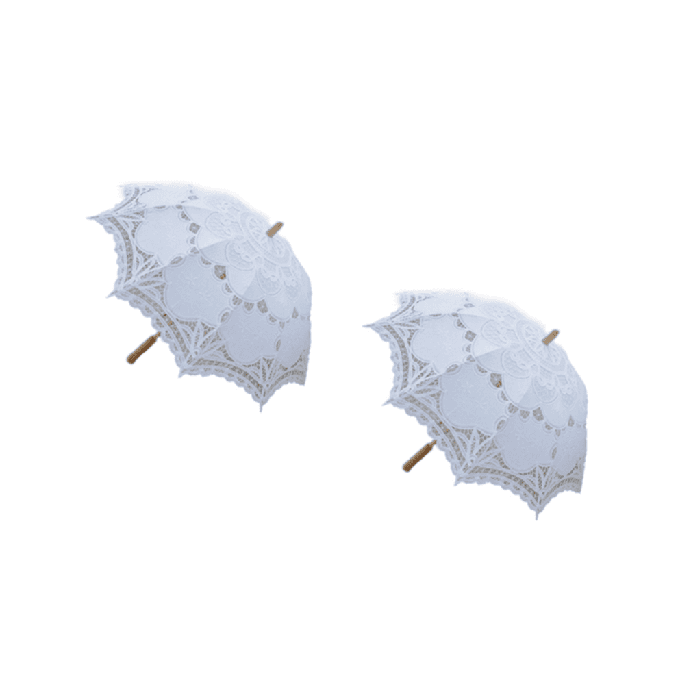 2 Pcs 80cm Victorian Lace Embroidery Wedding Umbrella Bridal Parasol, White