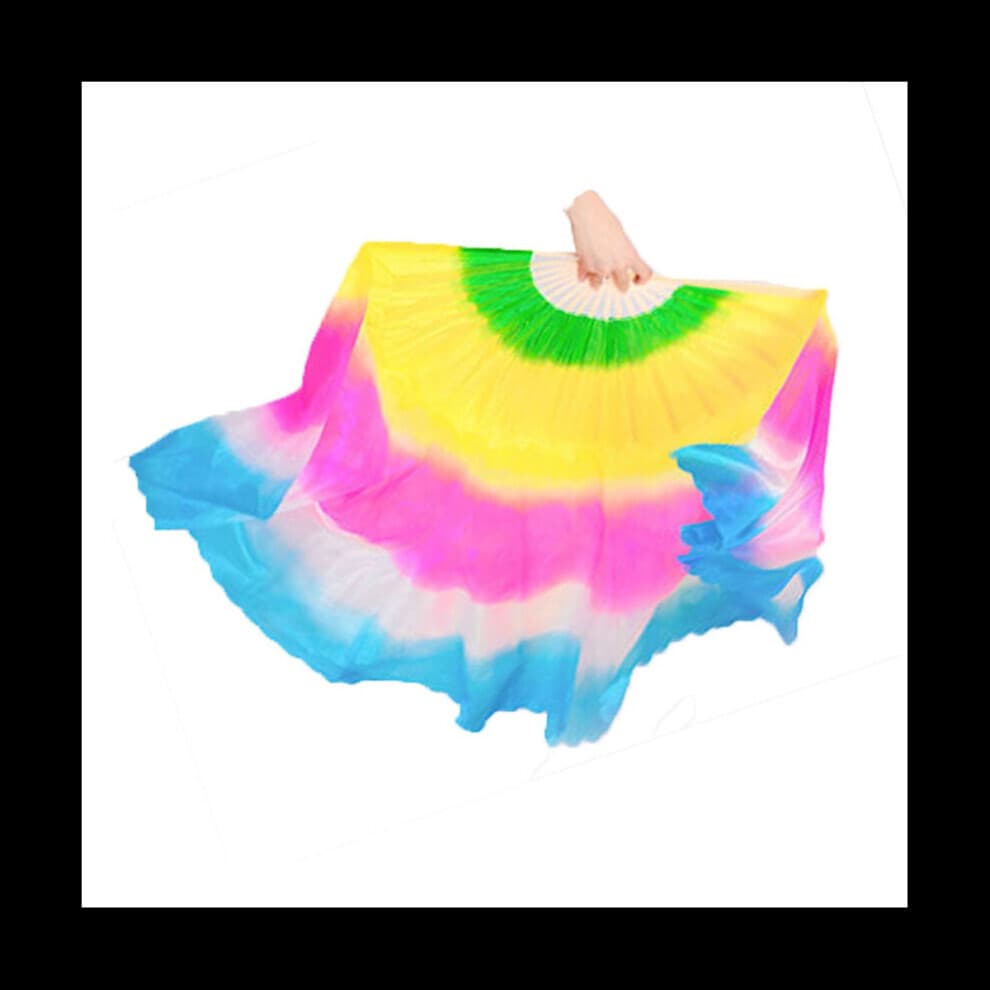 Reusable Professional Extension Rainbow Silk Fans Dance Fan Party Folding Hand Bamboo Fan Home Decor Left