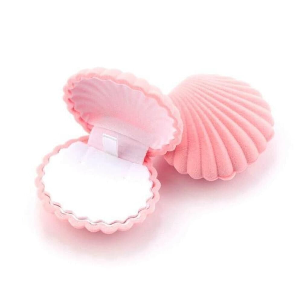 (Pink) Shell Shaped Velvet Jewelry Box Wedding Engagement Ring Box for Earrings Necklace Bracelet