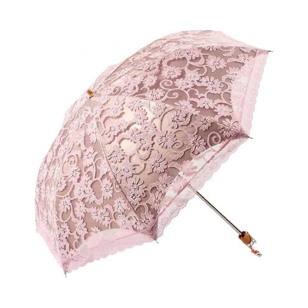 Lace Travel Parasol Folding UV Protection Windproof Embroidered Umbrella Folding Pink