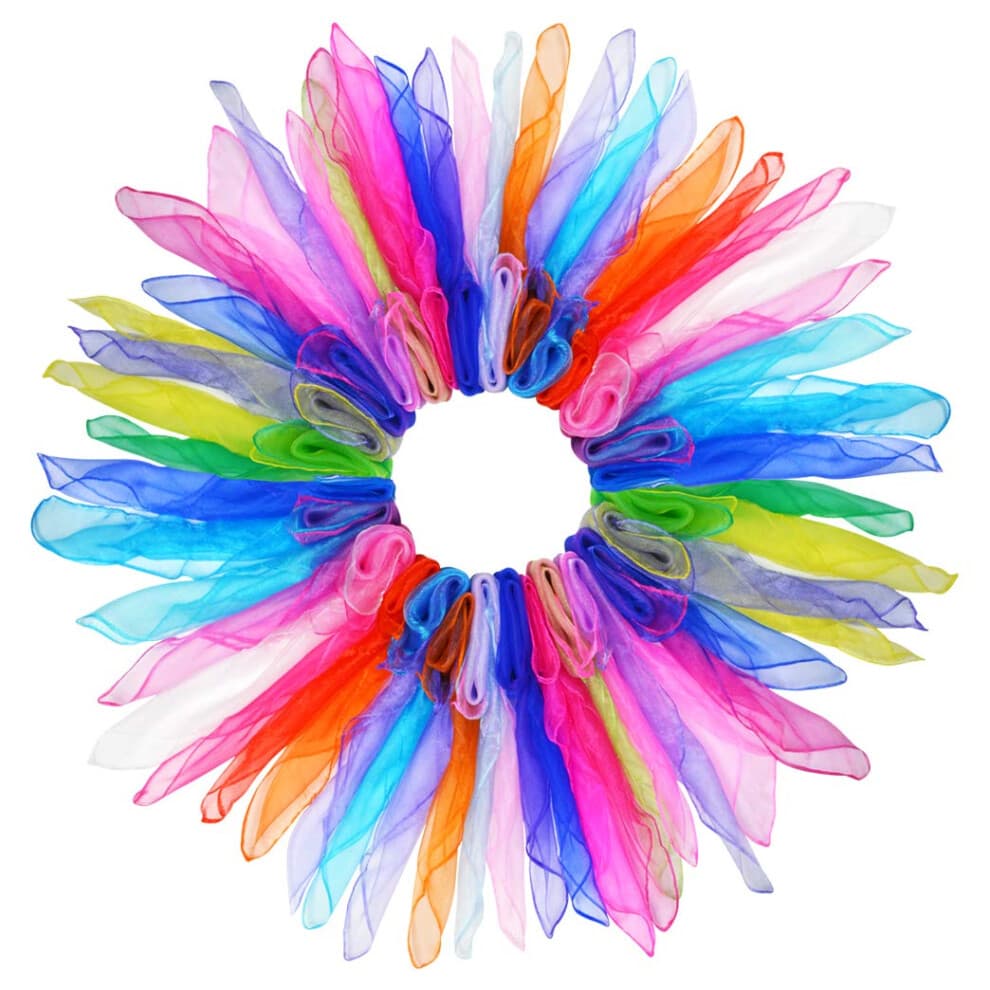 Tayfremn 28pcs Dance Scarves Square Juggling Silk Dance Scarves Play Scarves Movement Scarves Magic Tricks Performance Props Accessories 24 by 24 In