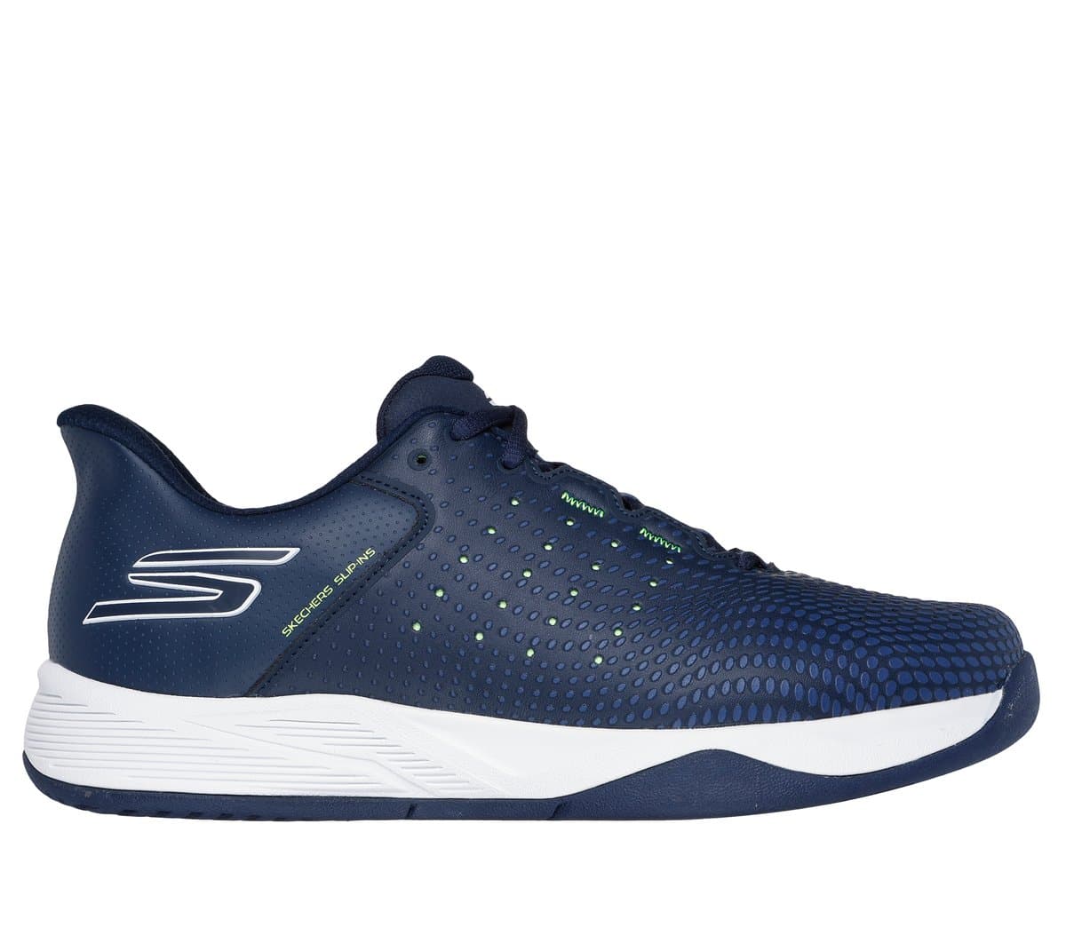 Skechers Men's Slip-ins Relaxed Fit: Viper Court Reload Sneaker in Navy Blue/Yellow, Size 6, Vegan, Machine Washable , Arch Fit