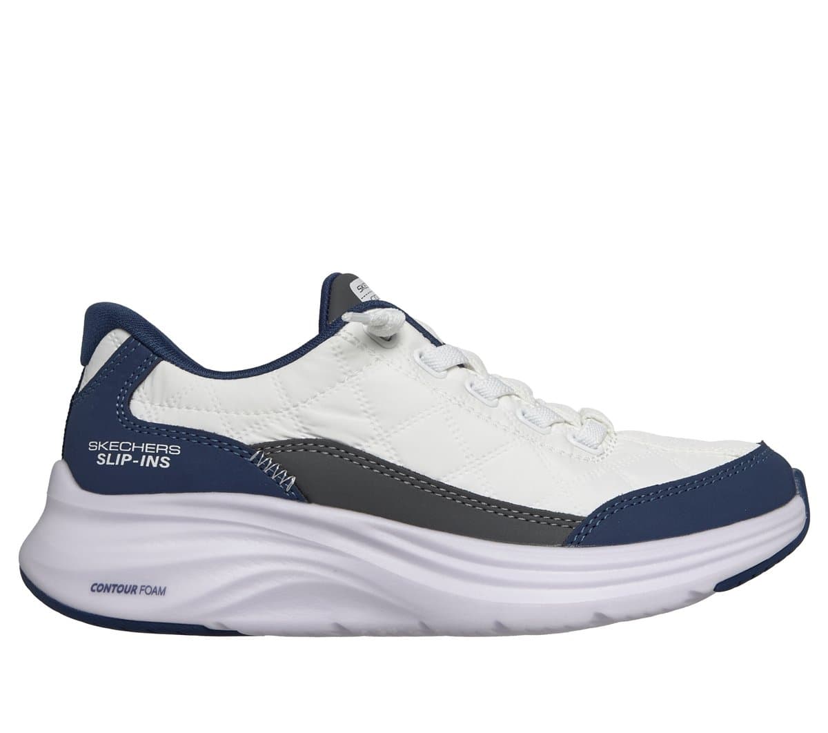 Skechers Boy's Slip-ins: Contour Foam - Cosy Fit Sneaker in White/Navy Blue, Size 13, Machine Washable