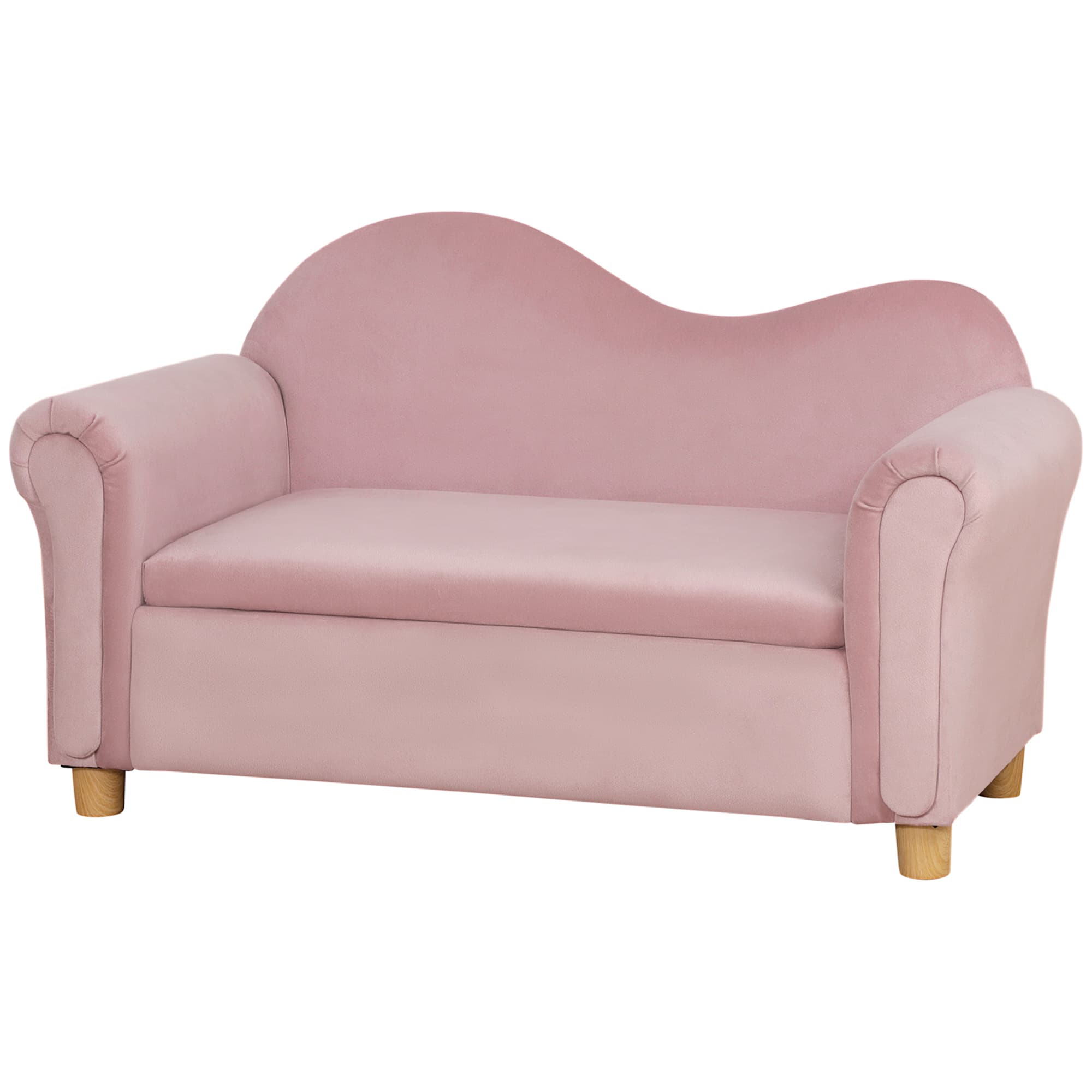 HOMCOM Children's Sofa, Two-Seater for Children 3-5 Years, Storage, Natural Wood Frame, 84 x 41.5 x 48.5cm, Pink | Aosom Ireland