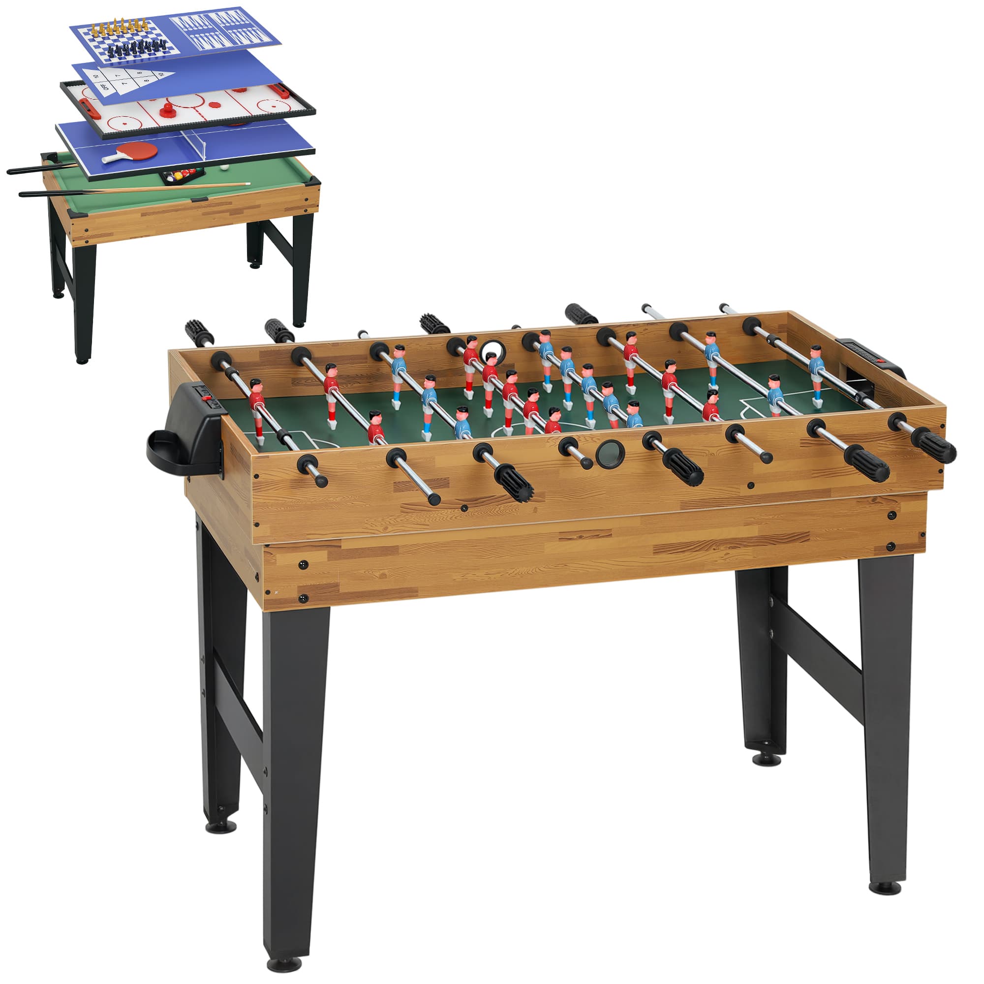 SPORTNOW 13-in-1 Multi-Game Table, Foosball, Billiards, Ping-Pong, 121x109x80cm, for Kids and Adults, light walnut | Aosom Ireland