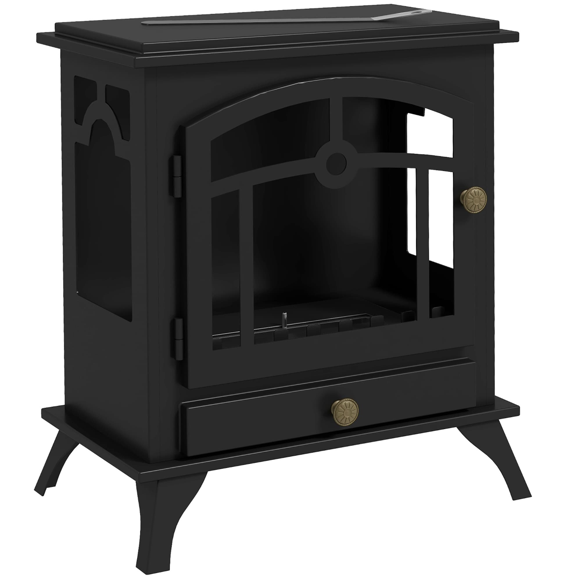 HOMCOM Freestanding Bioethanol Fireplace, 1.2 L burner, approx. 3 h burn time Dim. 45L x 28l x 54H cm Black Steel | Aosom Ireland