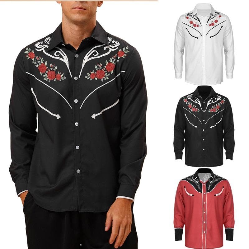 Men's Casual Long-sleeved Shirt Retro Printed Lapel Slim Button Dress Shirt Daily Street Party Shirt Photography Clothing cm