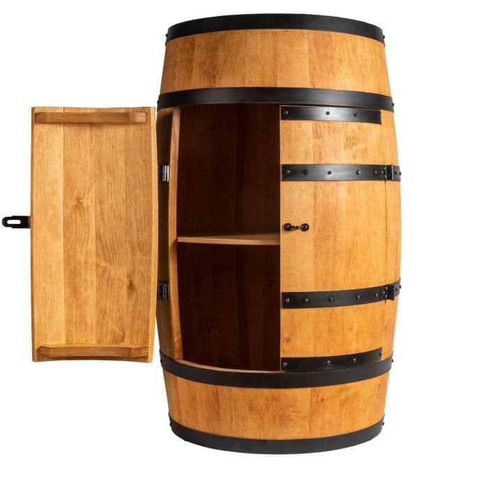 Casier à Vin - Creative Cooper - Tonneau En Bois avec des portes, Meuble Rangement Bouteille Alcool, 80x50 cm, Chêne brown