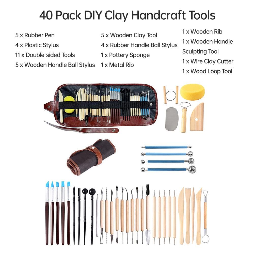 Pottery Sculpting Tools Set 40pcs Practical Ceramic Clay Carving Tools for Pottery Craft Dotting multicolour