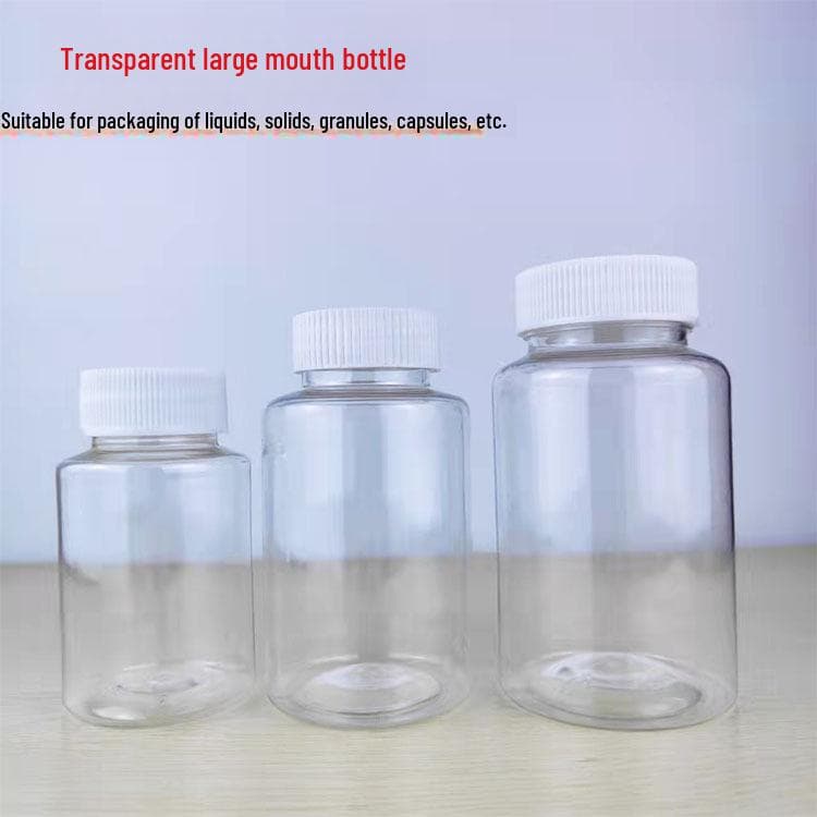 30, 100, 250ml PET Transparent Wide-Mouth Capsule Bottle with Sealed Cover