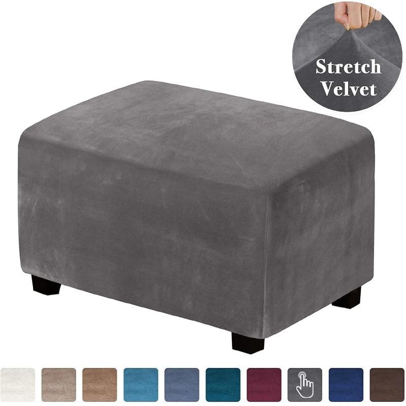 4 Sizes Velvet Durable Customized Stretch Footrest Ottoman Cover Folding Storage Stool Furniture Protector  Rectangle Slipcover taupe