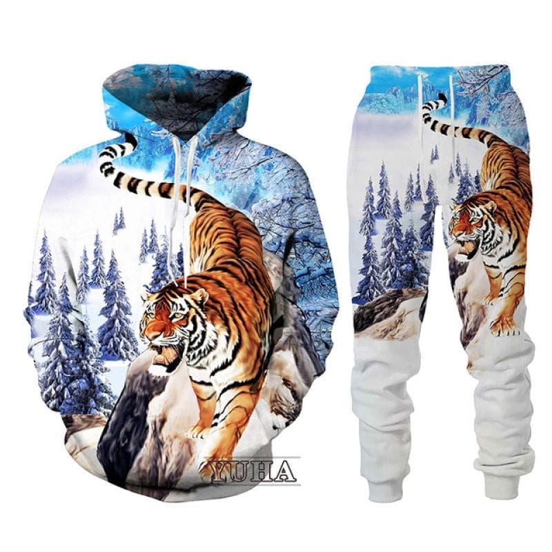 Black and White The Tiger 3D Printed Men's Sweatshirt Hoodies Set Men's Lion Tracksuit/Pullover/Pants Sportswear Spring Autumn cm