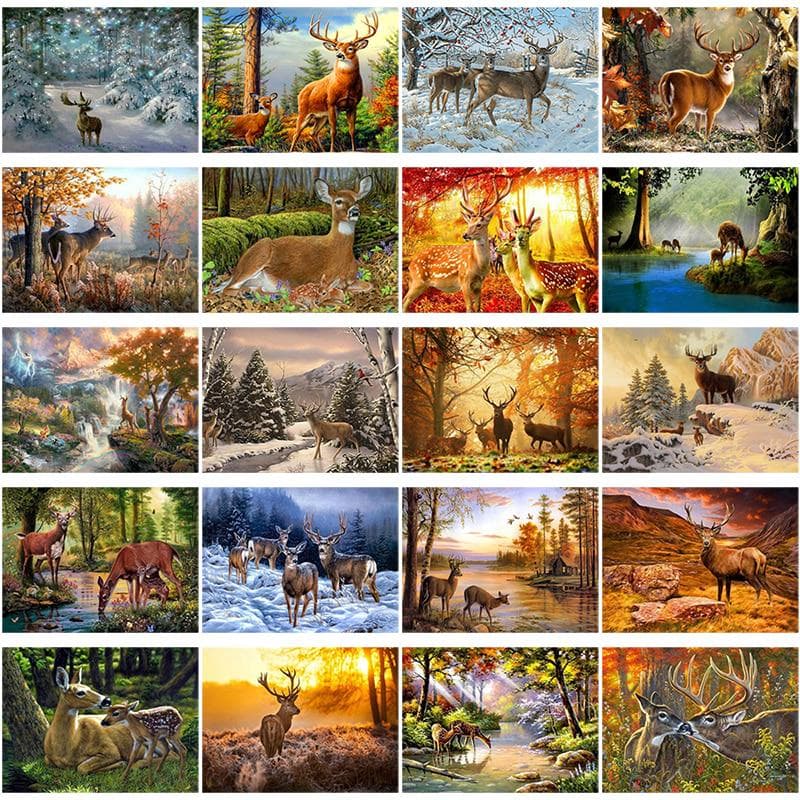 5D Diamond Painting Deer In Nature Forest Full Round Mosaic Animal Diamond Embroidery Cross Stitch dark green