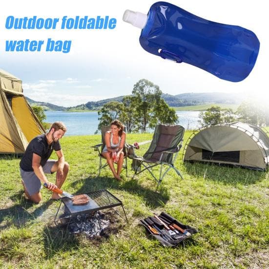 Collapsible Water Bottle 480ml BPA Free Reusable Water Pouch Hiking Camping Travel Sports Folding Water Bag Portable Leak Proof Drinking Bottle dark b