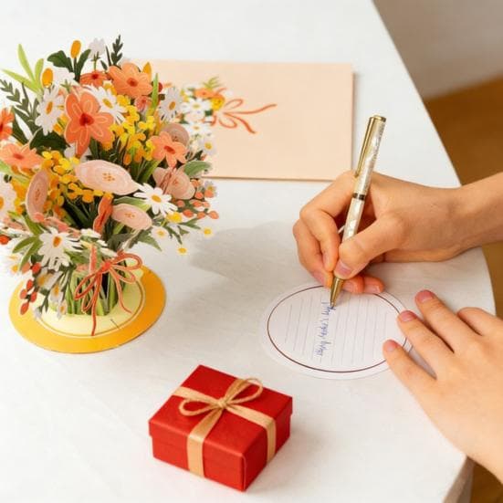 Pop-Up Wildflower Valentine's Card 3D Paper Flower Bouquet Greeting Card Foldable Romantic Floral Cards for Birthday Mother's Day Anniversary cm