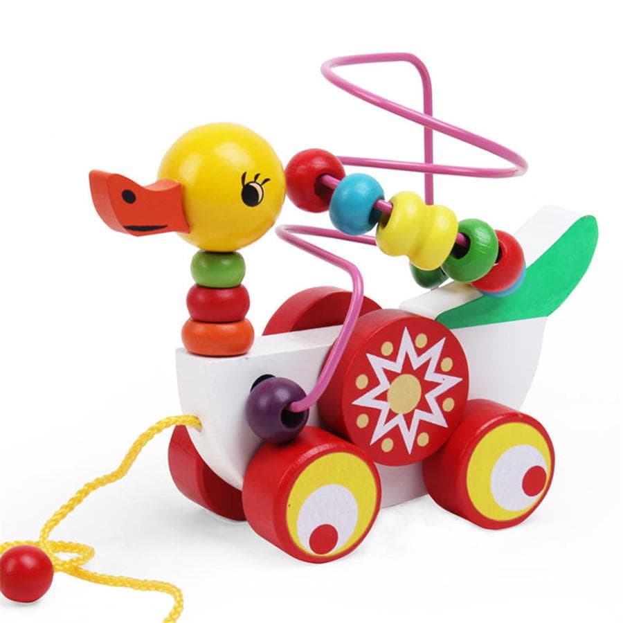 Baby Wooden Infant Duck Trailer Toy Children Toddler Puzzle Kids Gift