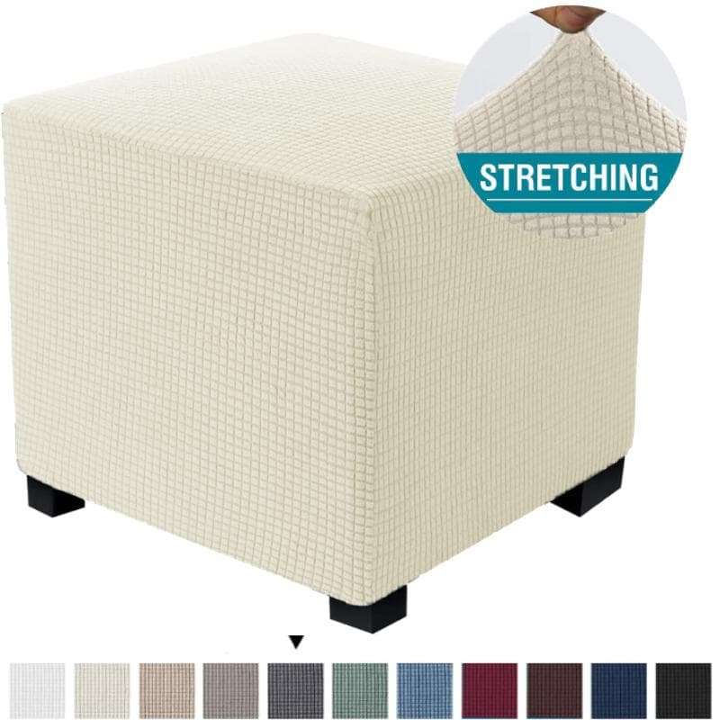 Jacquard Durable Square Stretch Footrest Ottoman Cover Folding Storage Stool Furniture Protector Rectangle Bench Slipcover black