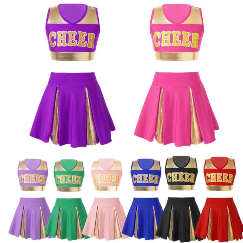 Girls Cheerleading Uniform Letter Print Tank Top with Pleated Skirt Set Cheer Leader Halloween Fancy Dress Costume cm red