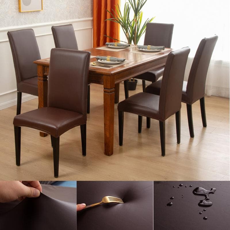 Dining Chair Covers ,Solid Pu Leather Waterproof And Oilproof Stretch Dining Chair Protector Cover Slipcover blue