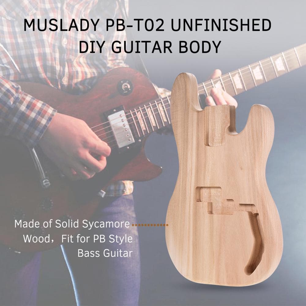 Muslady PB-T02 Unfinished Electric Guitar Body Sycamore Wood PB Bass Barrel Guitars DIY Parts beige