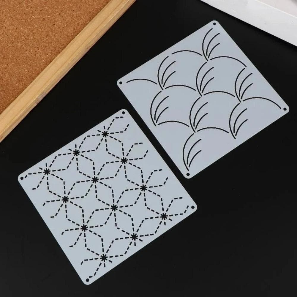 9/32Pcs Reusable Sashiko Embroidery Template Handmade Geometric Patchwork Stencil Translucent PET Stencil
