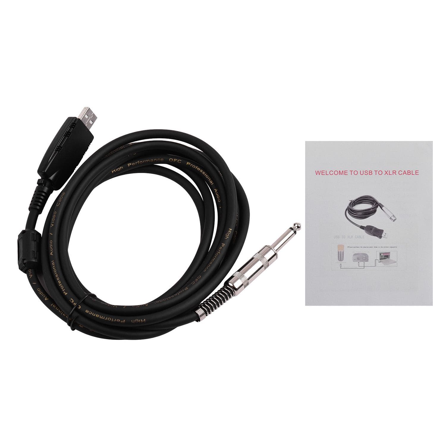 USB Guitar Andio Cable USB Male Interface to 6.35mm (1/4inch) Mono Electric Guitar Connection Cable black