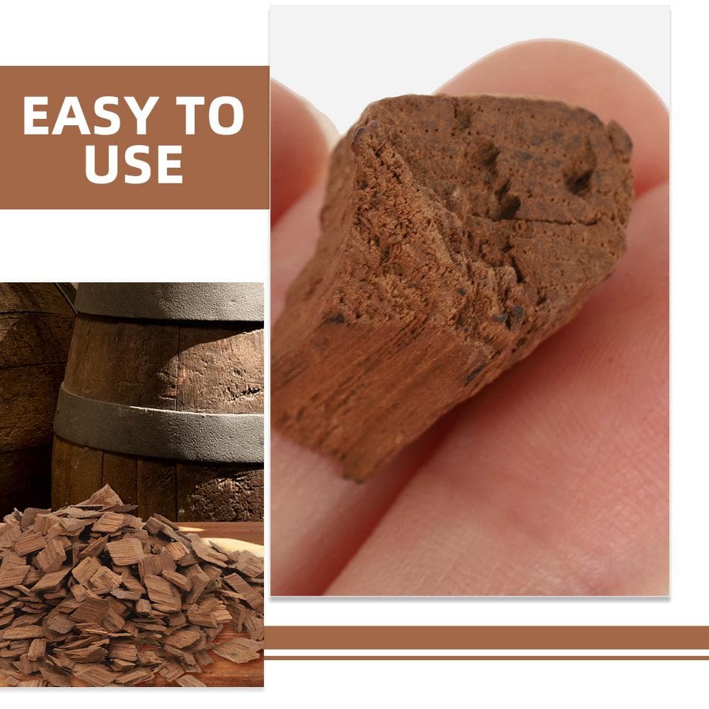 2 Bags French Oak Chips Home Red Wine Brewing Wine Oak Chips Toasted Natural Wood Flavor Small Size Aging Whiskey Barrels dark brown