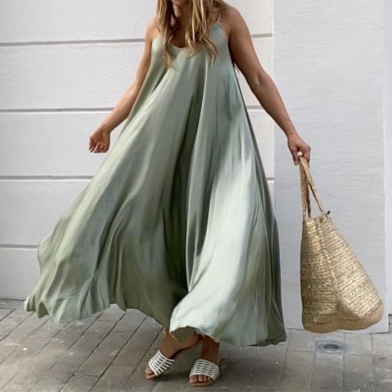 ZANZEA Womens Spaghetti Straps Loose Beach Sleeveless Dresses cm light green