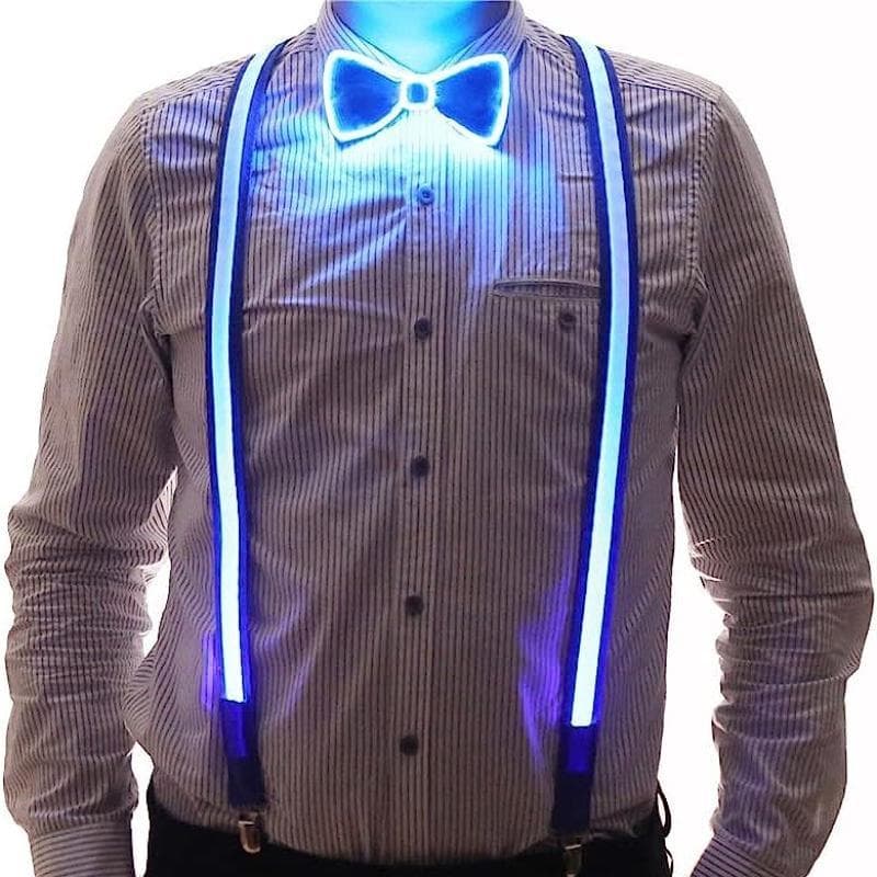 Men's LED Suspenders and Bow Tie Combo - Light up Suspenders for Men - Glow Party Clothes, Rave Outfits cm blue