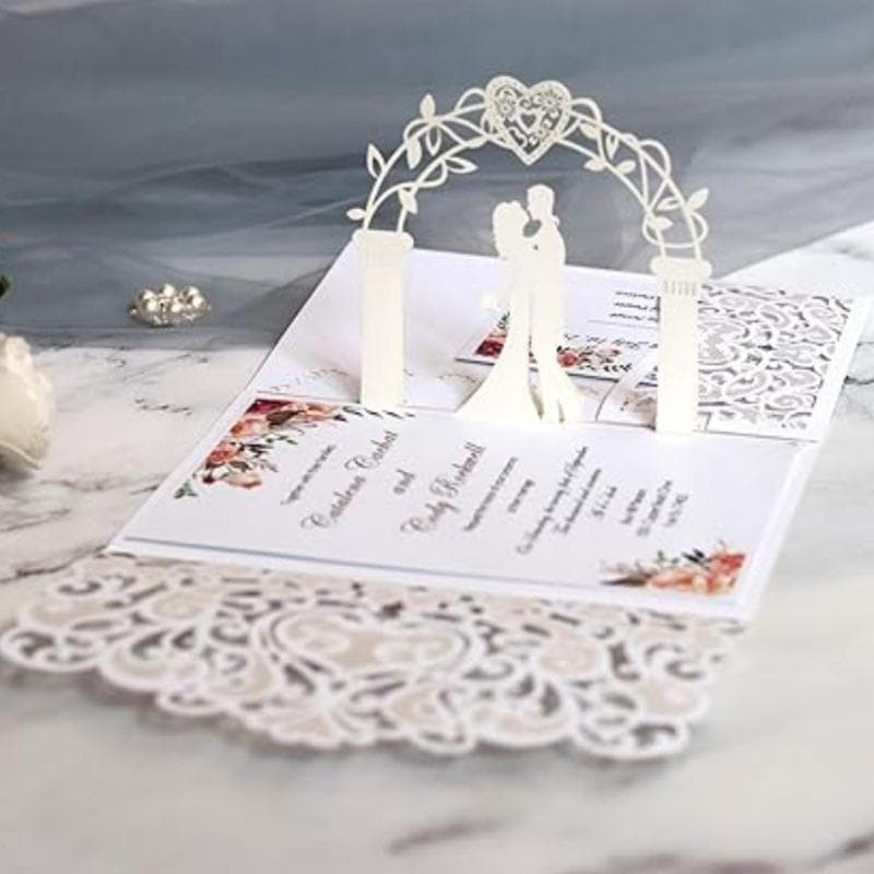 10 Pack Anniversary Pop Up Cards 3D Wedding Invitations with Unique Bride & Groom Holding Hand Design for Bride and Groom in Wedding Party gold