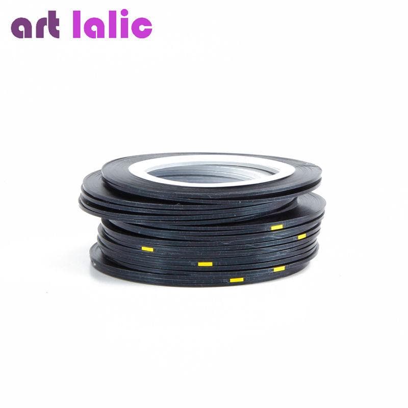 10 Rolls Line Nail Striping Tapes Sticker 1mm Adhesive Multi Color DIY Manicure Nail Art Styling black