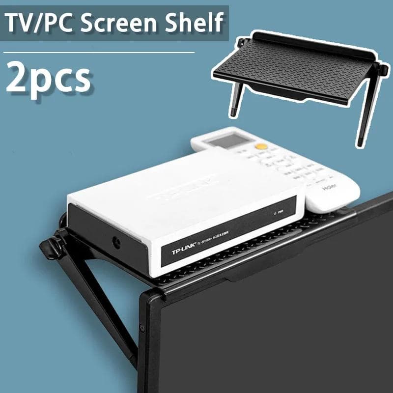 2pcs TV Screen Top Storage Shelf Adjustable Computer Monitor Storage Rack Remote Control WiFi Router Organizer Home Organizer black