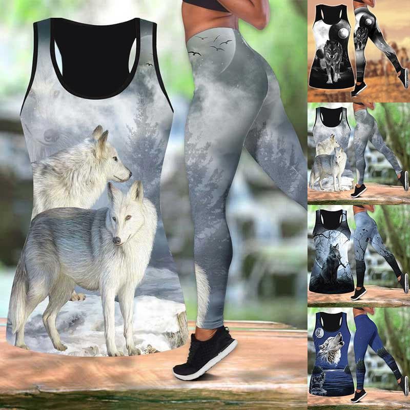 White Wolf Dog Print Yoga Outfit for Women Fashion 3D Printed Workout Leggings Fitness Sports High Waist Casual Yoga Pants cm blue