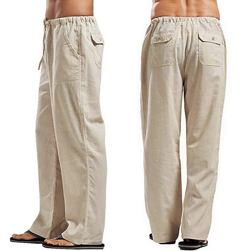 Men's autumn streetwear Elastic Waists Trousers Loose Pants Straight Party Pants Linen Plus Size cm brown