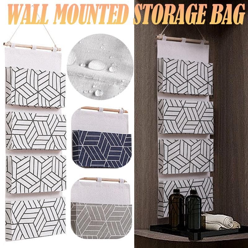 Storage Hanging Bag Fabric Door Storage Hanging Bag Wall-mounted Cotton and Linen Storage Bag grey