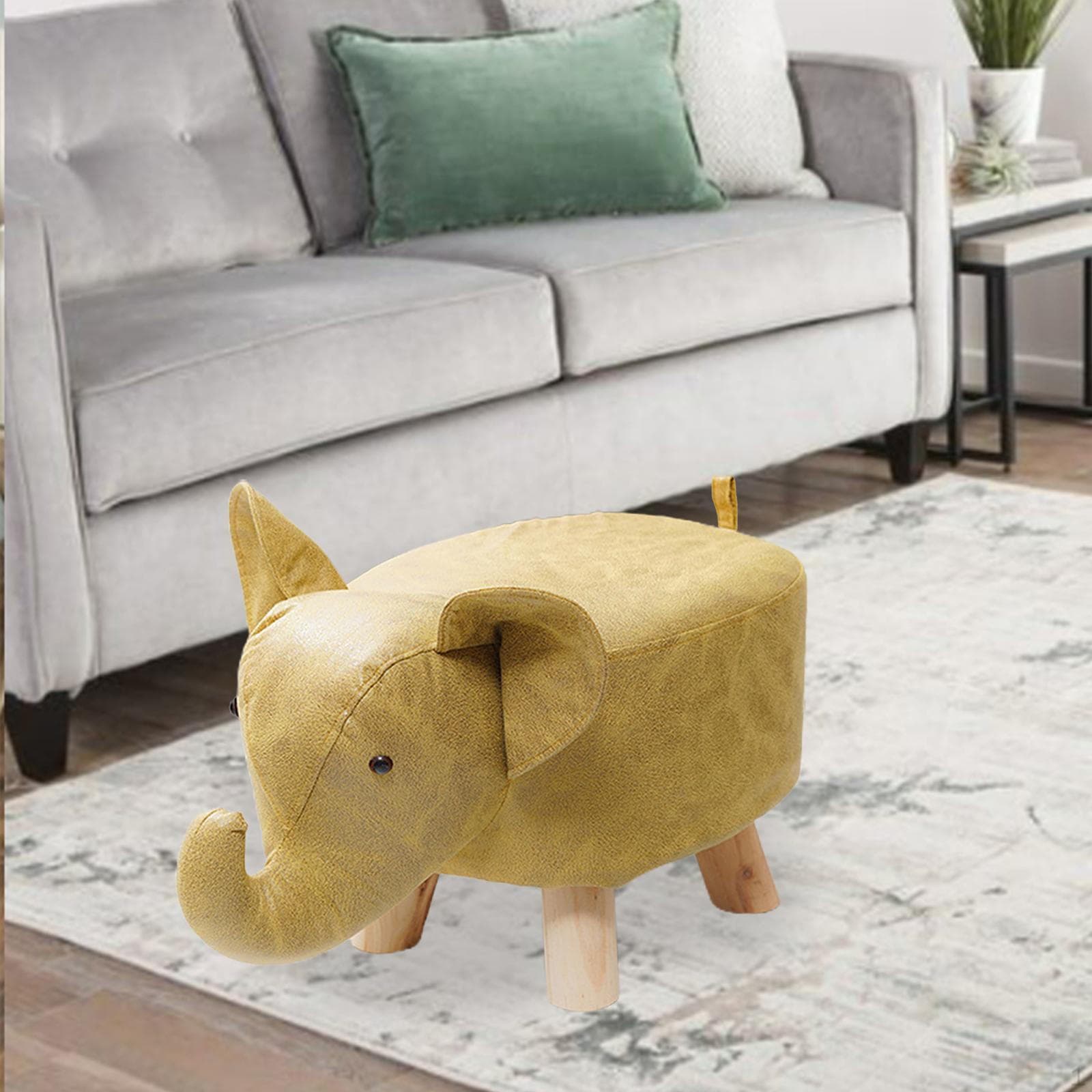 Animal Footstool Foot Rest, with Wooden Legs, Cartoon Bench Portable Storage Cute Ottoman Stool, blue