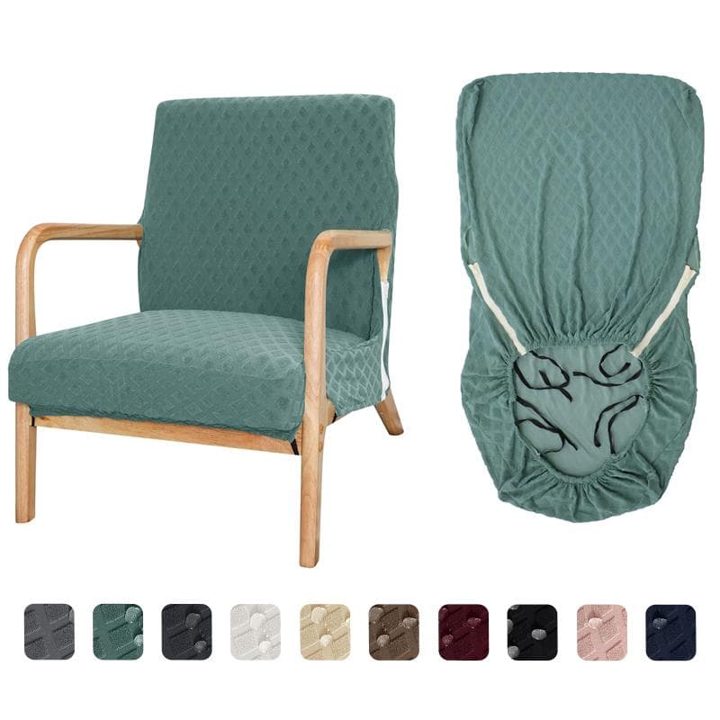 Jacquard Waterproof Armrest Chair Cover Wooden Chair Slipcover Elastic Chair Protector For Pets Washable (Only Cover ,No Seat )