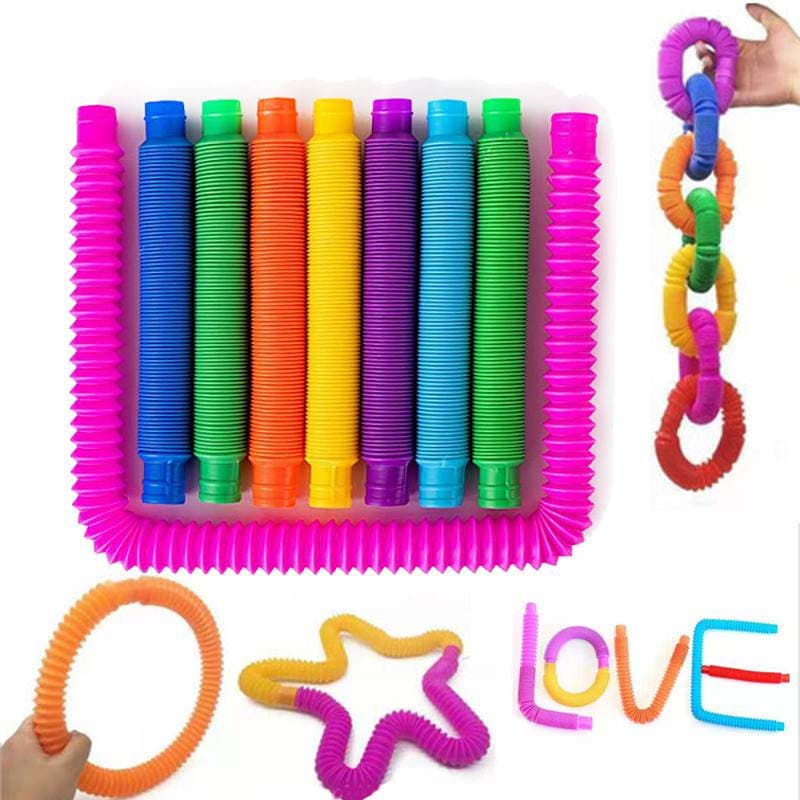Fidget Pop Tube Toys Sensory Stretch Pipe Decompression Stress Relief Kids Adults Sound Sensory Tool red
