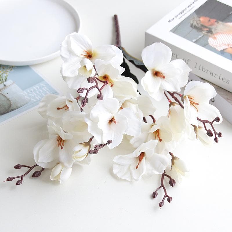 5 Forks 20 Heads Magnolia Flowers Simulation Bouquet Silk Artificial Flower Home Table Living Room Wedding Decoration white