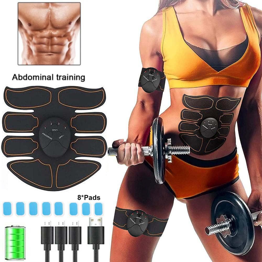 Rechargeable ABS Arm Muscle Stimulator Trainer Smart EMS Waist Muscle Exerciser Toner black