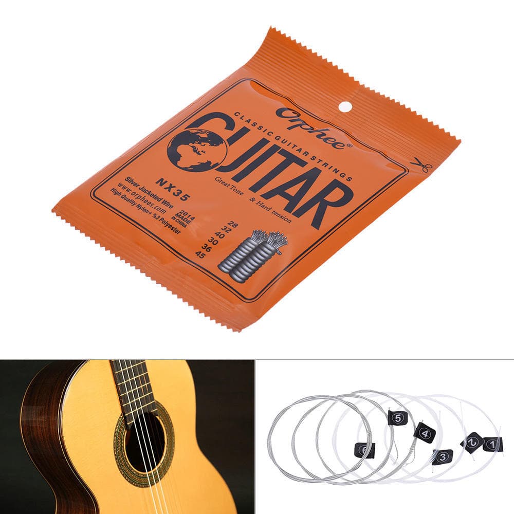 Orphee NX35 Nylon Classical Guitar Strings 6pcs Full Set Replacement (.028-.045) Nylon Hard Tension