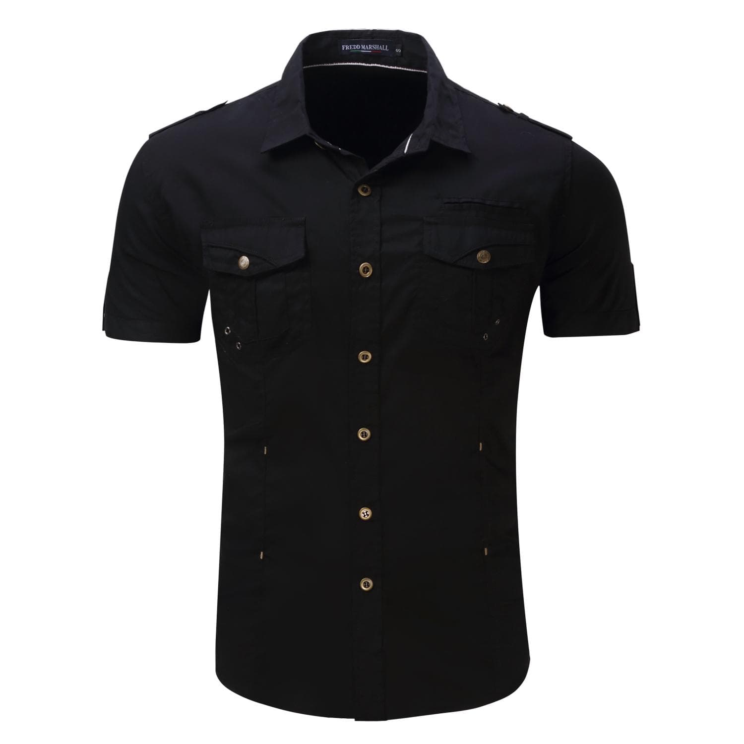 FREDD MARSHALL 2021 Mens Cargo Shirt Men Casual Shirt Solid Short Sleeve Shirts Multi Pocket Work Shirt Plus Size 100% Polyester Hiking Shirt cm khaki