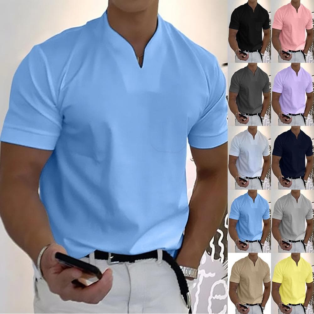 Summer Men T-shirt Solid Color V Neck Short Sleeve Loose Leisure Shirt Short Sleeve Quick Dry Loose Pullover Top Daily Clothes Large Size cm purple