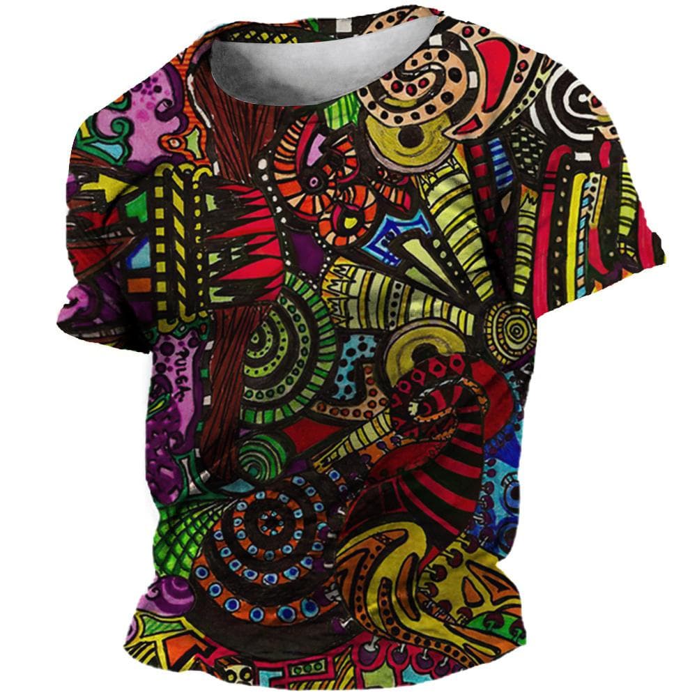 Summer Oversized T-Shirt For Men 3D Ethnic Clothing Tees Tops Printed Pattern Shirts Hip Hop Streetwear Retro Colorful Tshirt cm