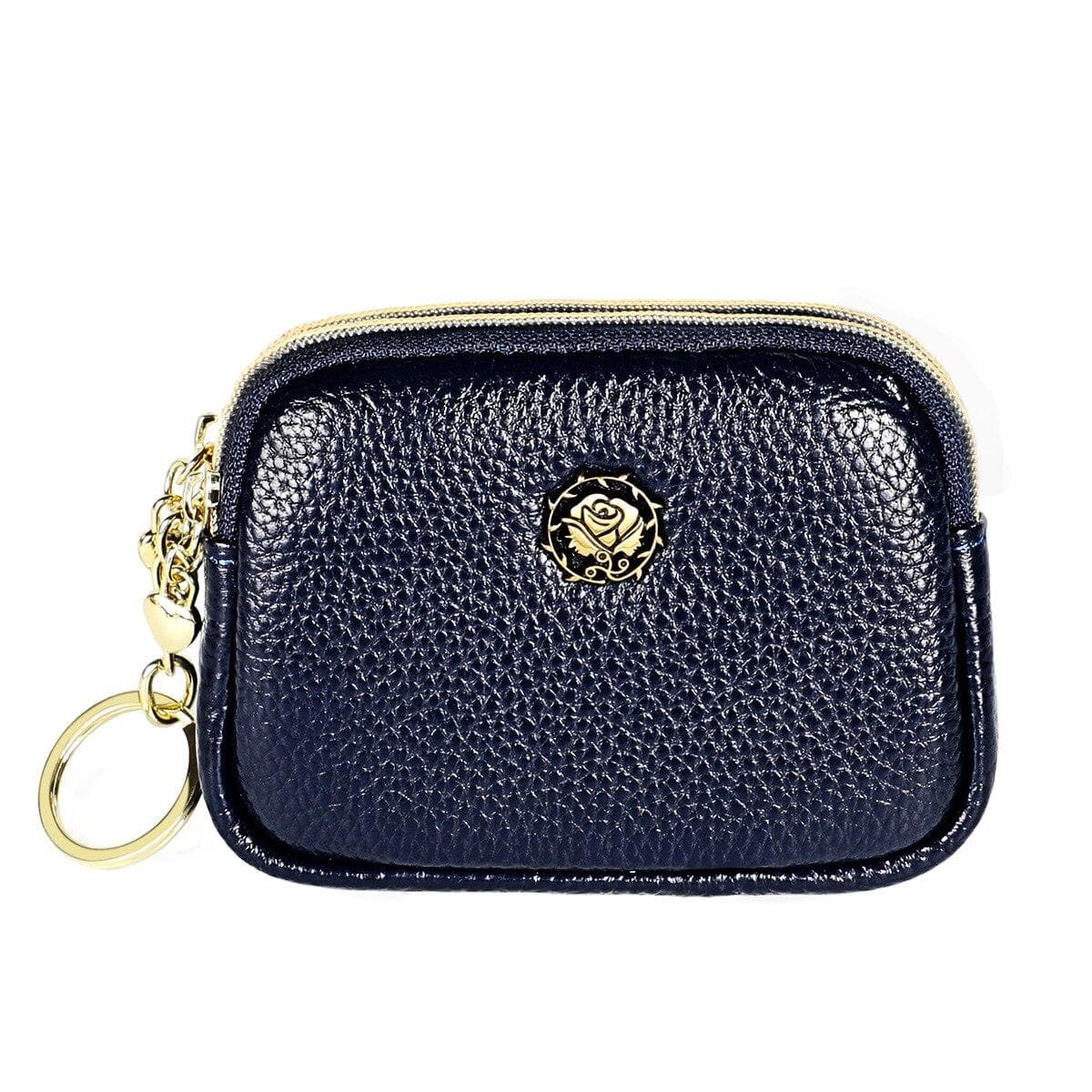 Fashion Genuine Leather Women Coin Purse Double Zipper Small Purse Wallet blue