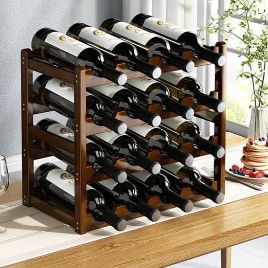 Bamboo Wine Rack Holder Bar Cabinets Stackable Storage Cube Tabletop for Champagne