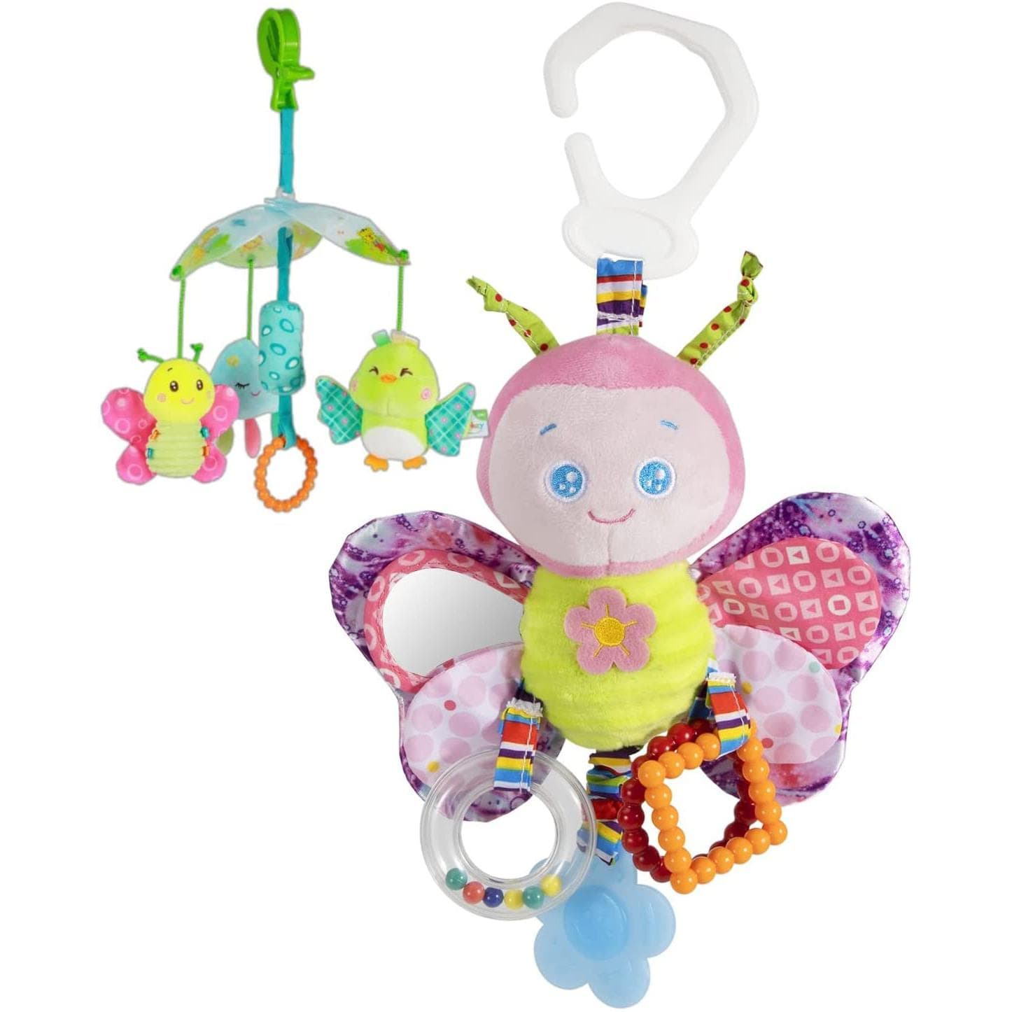 Stroller Toys and Car Seat Toys for Infants with Teether, Hanging Stroller Toddlers Clip on Toys, Soft Plush Baby Toys for Boys and Girls 3-12 Months